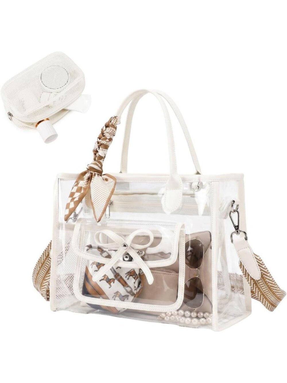 Clear Stadium Tote Bag for Women - 12x12x6 Multi-Pocket Purse with Strap